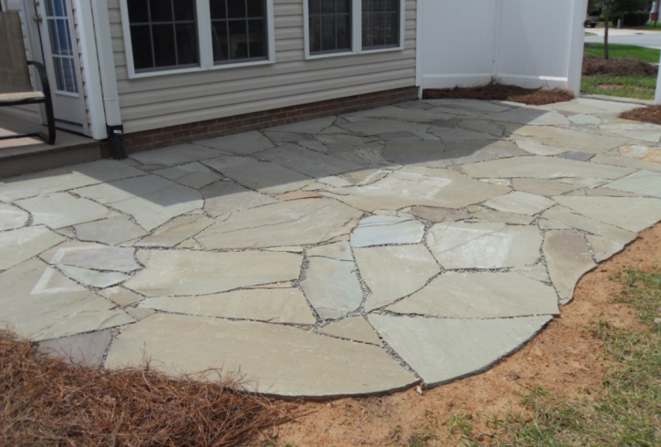 PA Bluestone Flagstone Irregular Cut ~ Thick Patio Dry Laid in Stone Fines Upon Gravel Base Over Professional Grade Landscape Fabric
