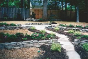 PA Bluestone Flagstone Walkway leading to Flagstone Sitting Area / Patio w/ Japanese Weeping Maple as Specimen Tree