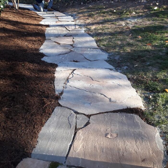 Natural PA Bluestone Irregular Cut Thick w/ Catch Basin Drainage System in Center of Walkway
